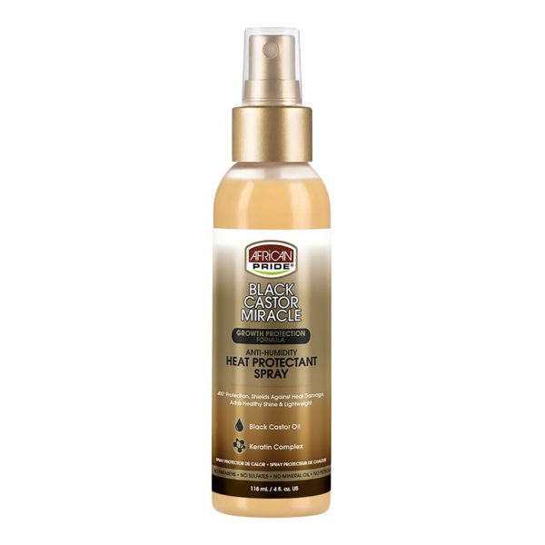 African Pride Black Castor Miracle Anti-Humidity Heat Protectant Spray 4 Oz