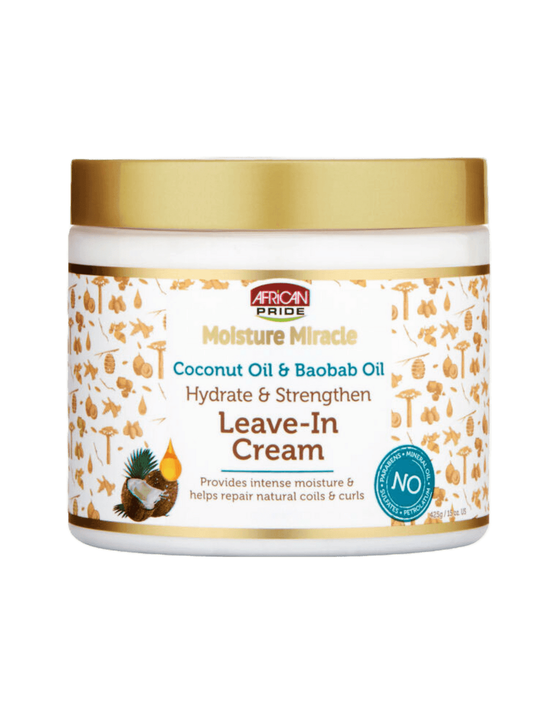 African Pride Moisture Miracle Coconut Oil & Baobab Oil Hydrate & Strengthen Leave-In Cream 15oz