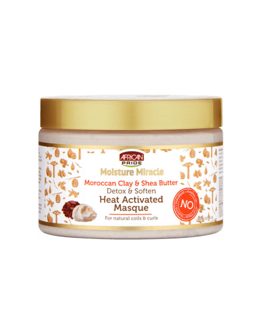 African Pride Moisture Miracle Moroccan Clay & Shea Butter Detox & Soften Heat Activated Masque 12oz