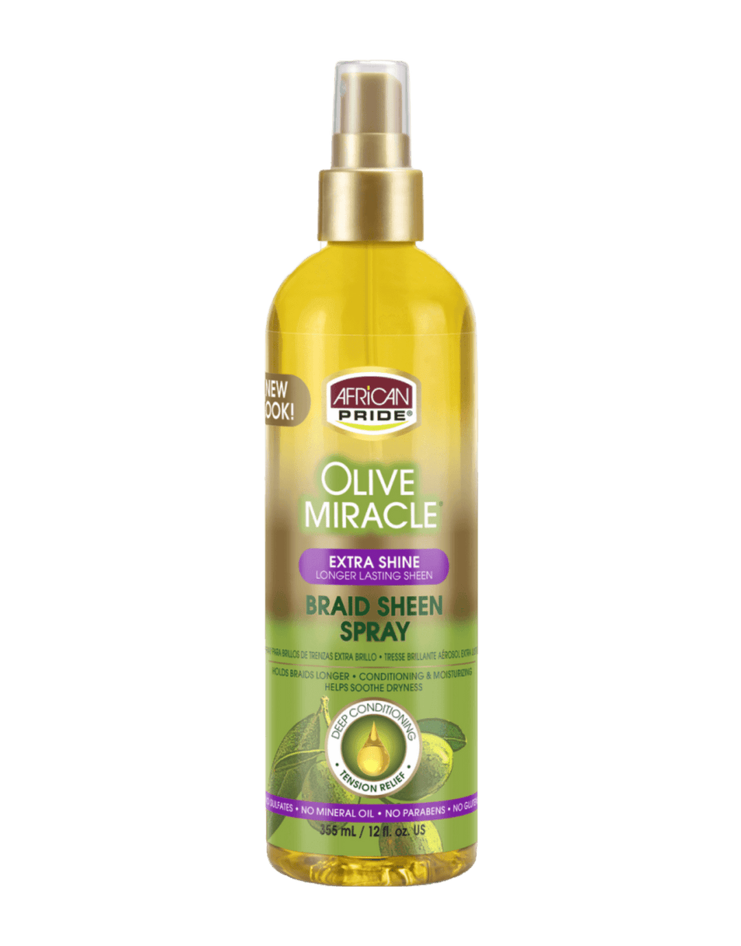 African Pride Olive Miracle Extra Shine Braid Sheen Spray 12oz