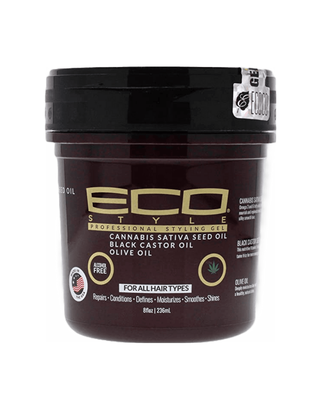 Eco Style Cannabis Sativa Oil Black Castor & Olive Oil Styling Gel 16oz