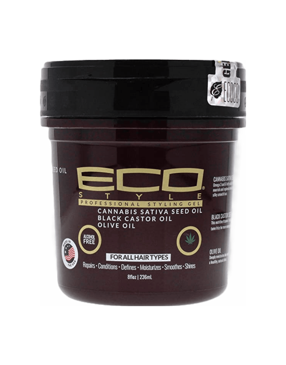 Eco Style Cannabis Sativa Oil Black Castor & Olive Oil Styling Gel 16oz