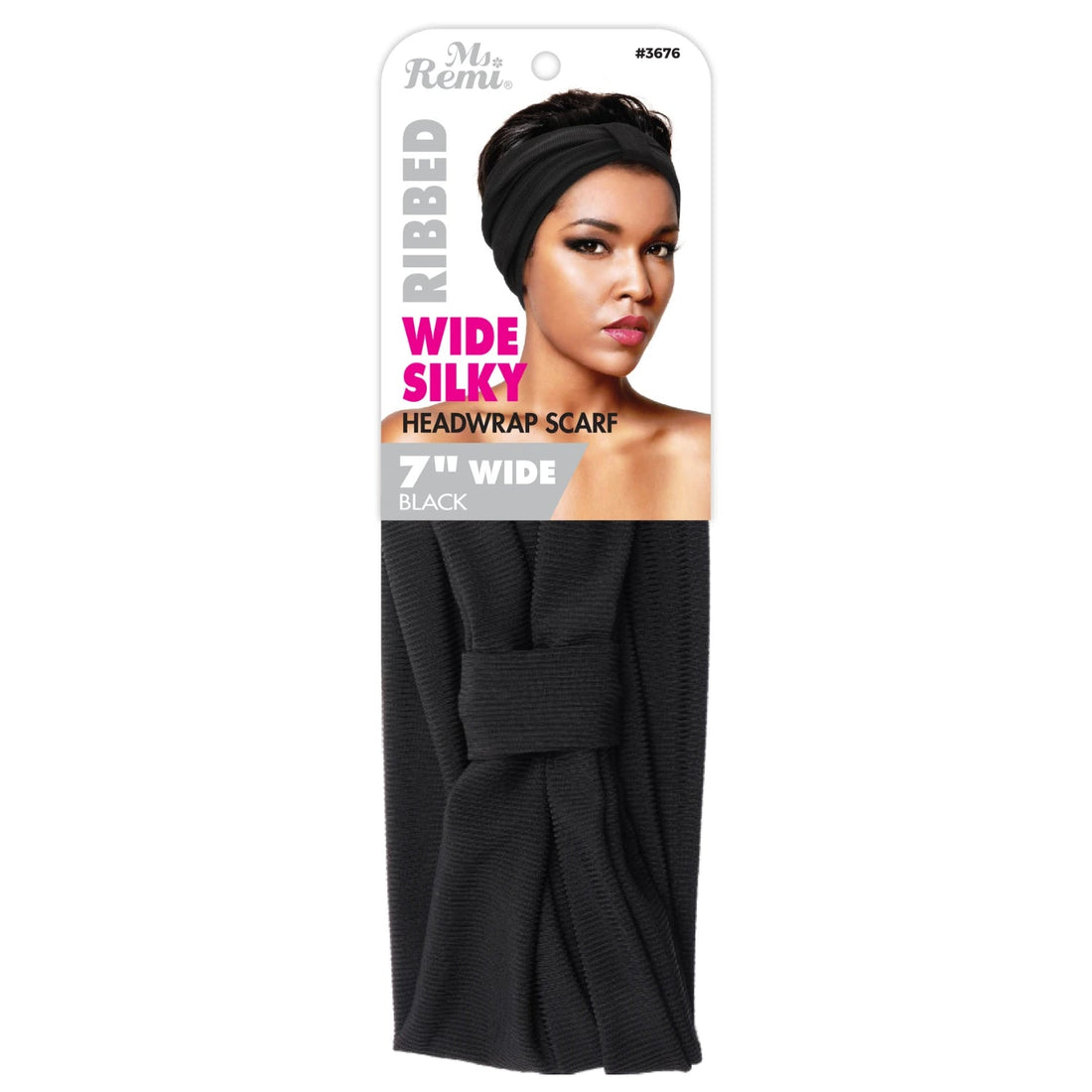 Ms. Remi Wide Silky Headwrap Scarf Ribbed Black
