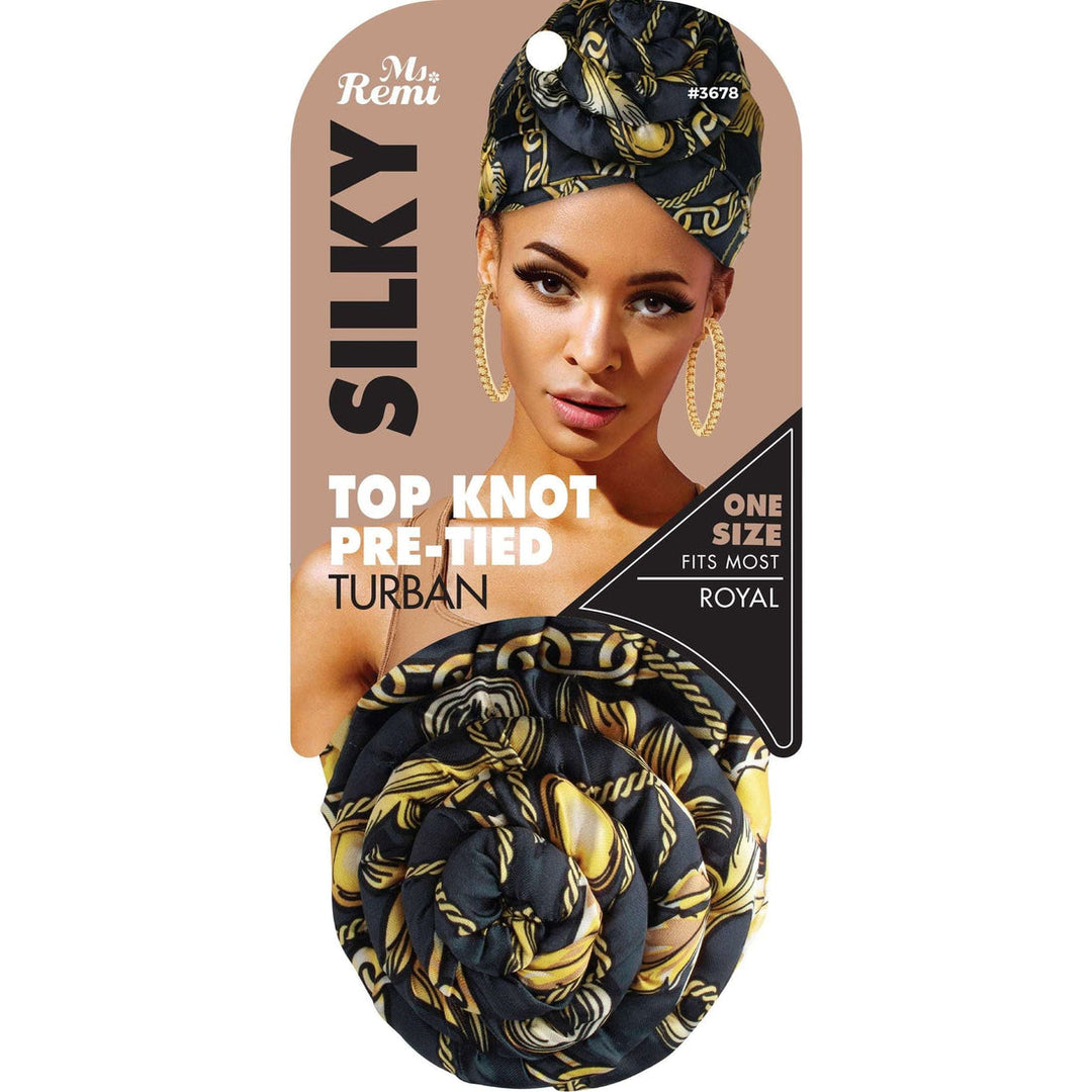 Ms. Remi Silky Top Knot Pre-Tied Turban Scarf Chain Pattern