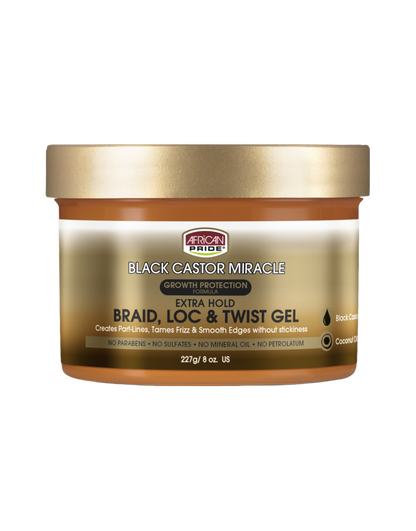 African Pride - Black Castor Miracle Braid Loc & Twist Gel 8oz