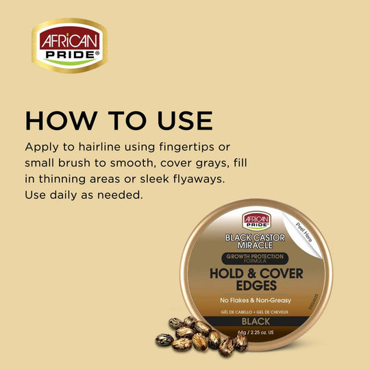 African Pride - Black Castor Miracle Hold &amp; Cover Edges Gel 2.25oz