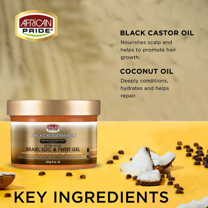 African Pride - Black Castor Miracle Braid Loc & Twist Gel 8oz