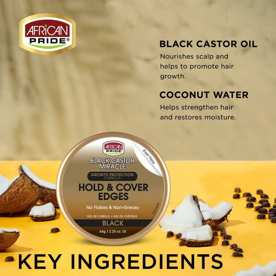 African Pride - Black Castor Miracle Hold &amp; Cover Edges Gel 2.25oz
