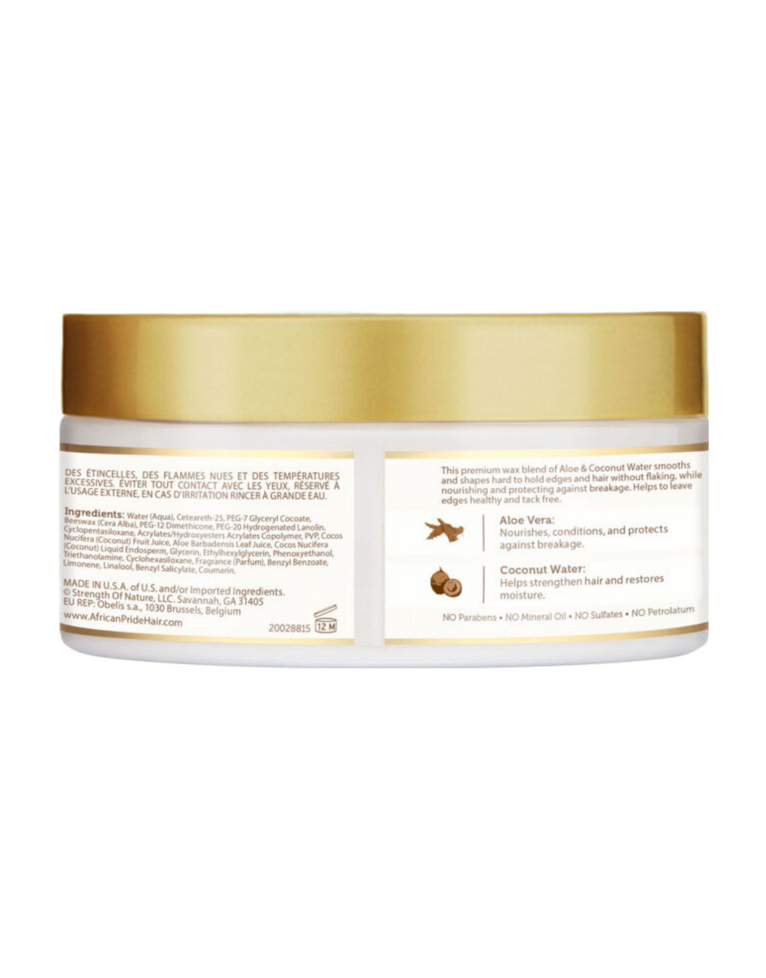 African Pride - Moisture Miracle Aloe &amp; Coconut Water Maximum Hold Edge Styling Wax 6oz