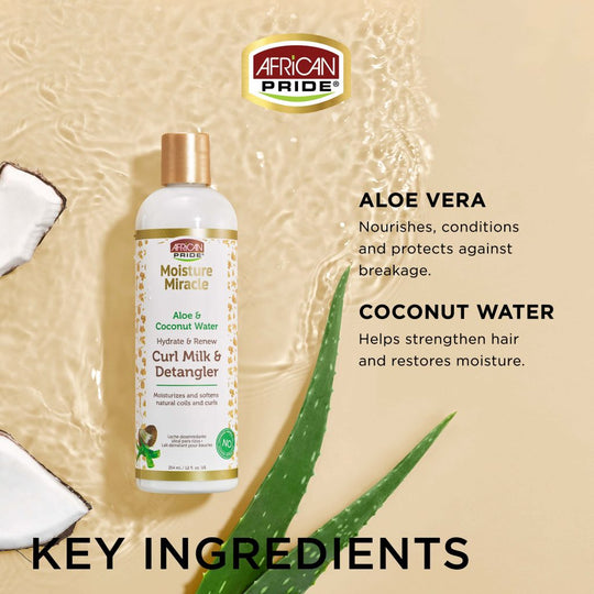 African Pride - Moisture Miracle Hydrate &amp; Renew Curl Milk &amp; Hair Detangler 12oz