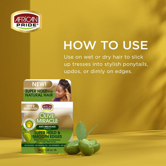 African Pride - Olive Miracle Super Hold &amp; Smooth Edges 2.25oz